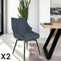 Meubles De Cuisine·Chaises|Chaises Capitonnées|IENA Chaise design tissu microfibre chocolat (lot de 2)