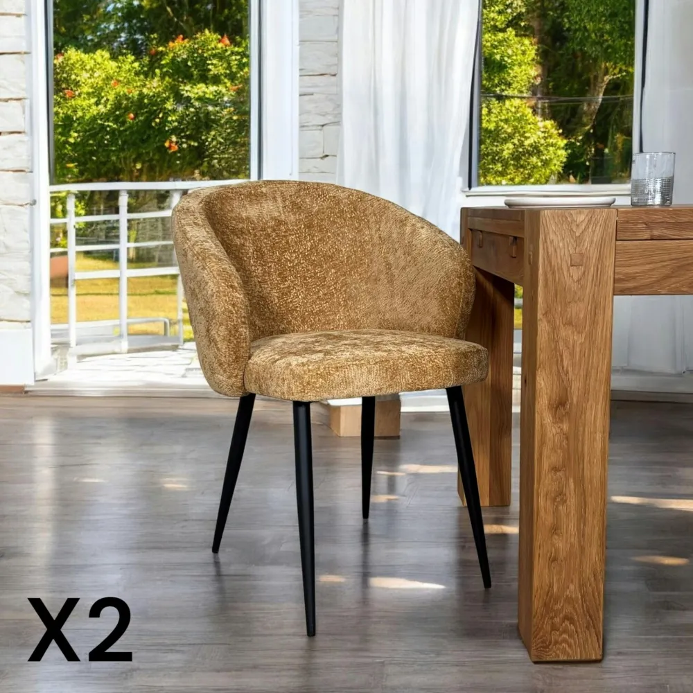 Chaises Capitonnées|Chaises Contemporaines|IENA Chaise dossier rond tissu bleu (lot de 2)