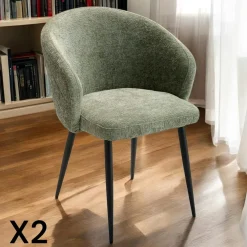 Chaises Capitonnées|Chaises Contemporaines|IENA Chaise dossier rond tissu moutarde (lot de 2)