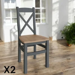 Chaises En Bois|Chaises Contemporaines|COVENTRY Chaise en bois avec dossier croisé finition charbon (lot de 2)