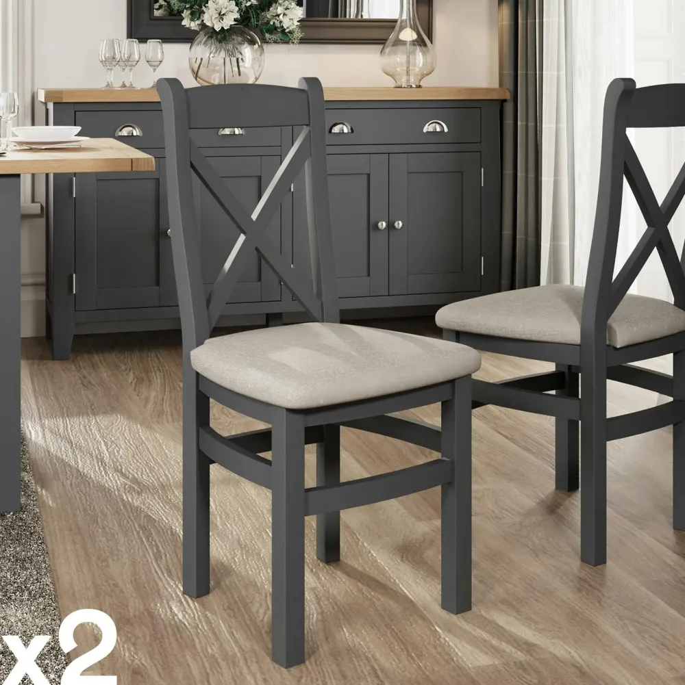 Chaises En Bois|Chaises Contemporaines|COVENTRY Chaise en bois avec dossier croisé finition charbon (lot de 2)