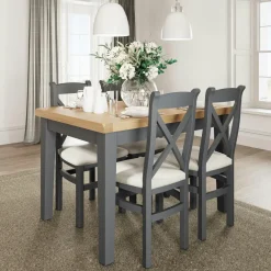 Chaises En Bois|Chaises Capitonnées|COVENTRY Chaise en bois et tissu avec dossier croisé finition charbon (lot de 2)