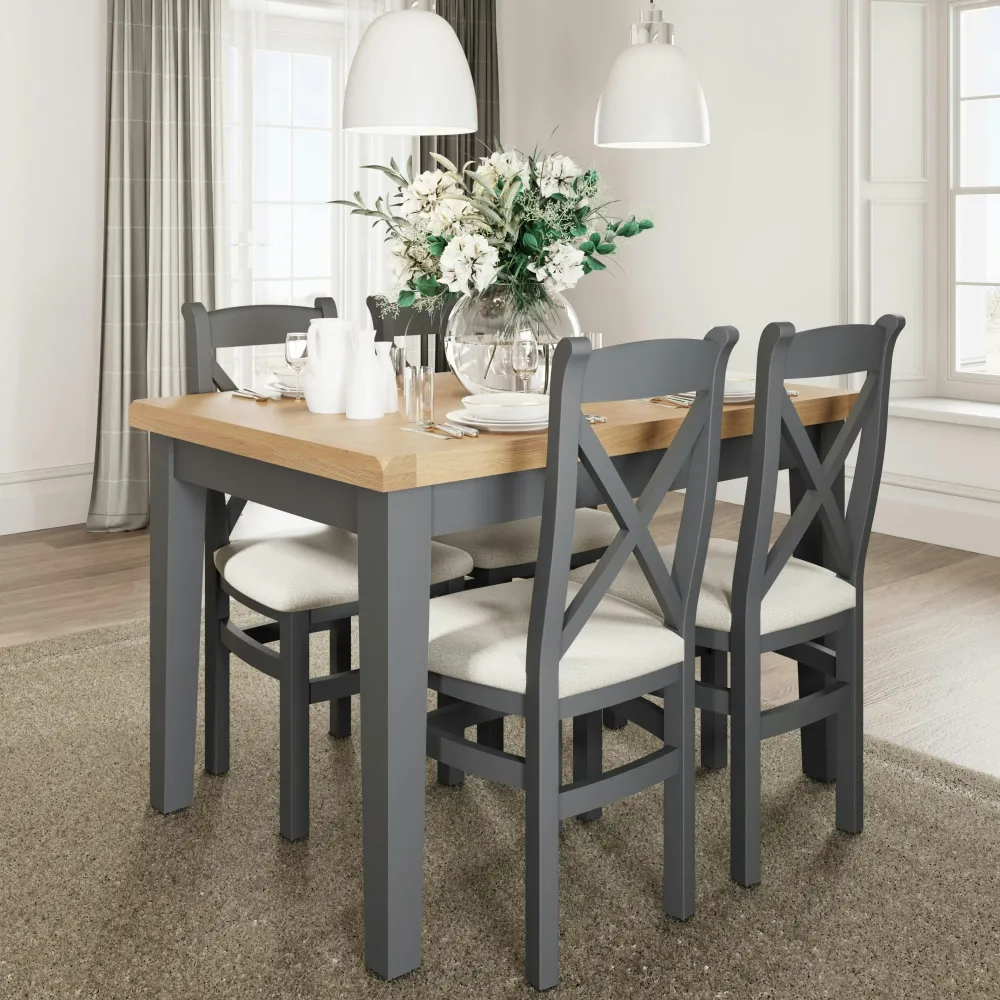 Chaises En Bois|Chaises Capitonnées|COVENTRY Chaise en bois et tissu avec dossier croisé finition charbon (lot de 2)