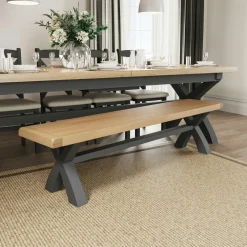 Chaises En Bois|Chaises Capitonnées|COVENTRY Chaise en bois et tissu avec dossier croisé finition charbon (lot de 2)