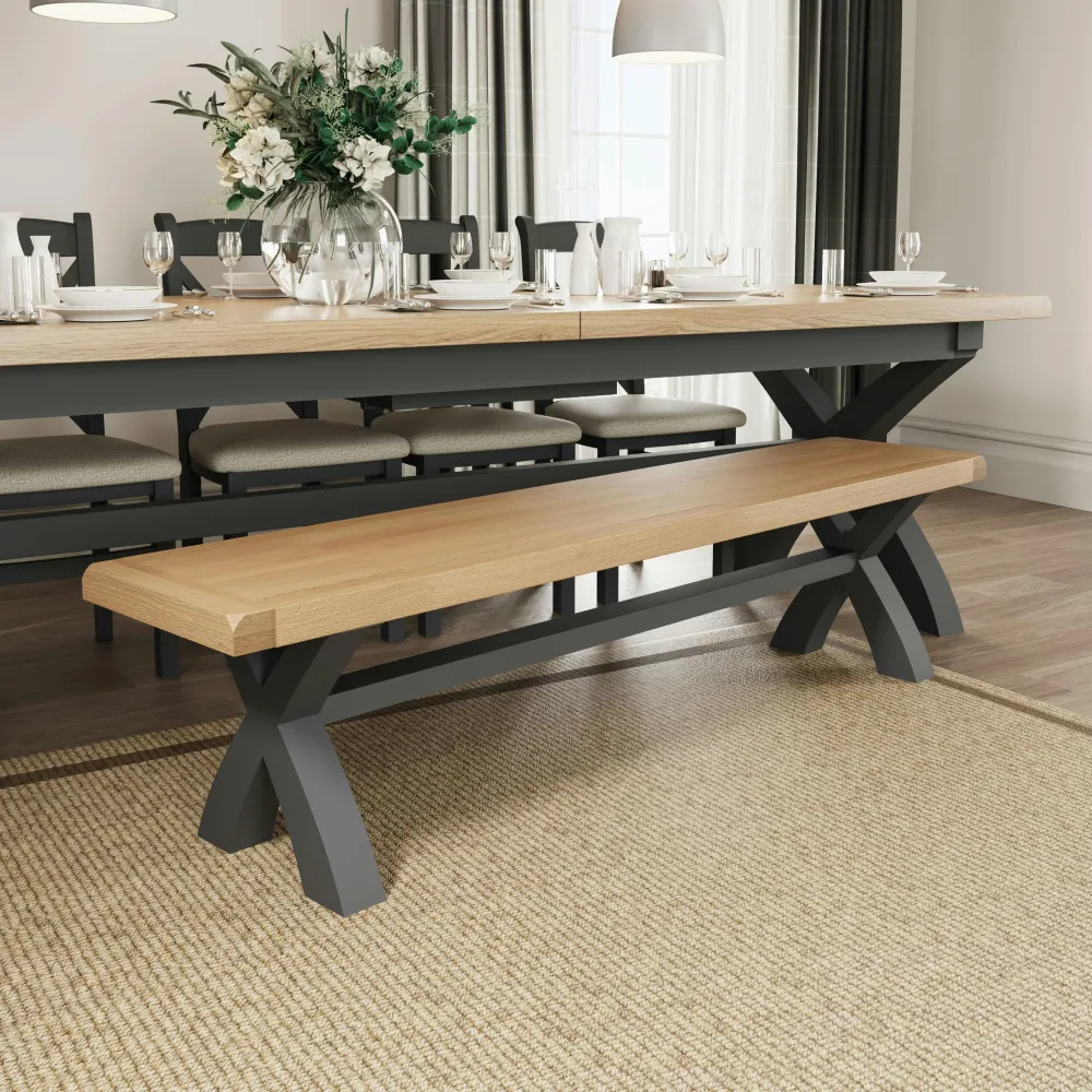 Chaises En Bois|Chaises Capitonnées|COVENTRY Chaise en bois et tissu avec dossier croisé finition charbon (lot de 2)