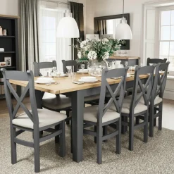 Chaises En Bois|Chaises Capitonnées|COVENTRY Chaise en bois et tissu avec dossier croisé finition charbon (lot de 2)