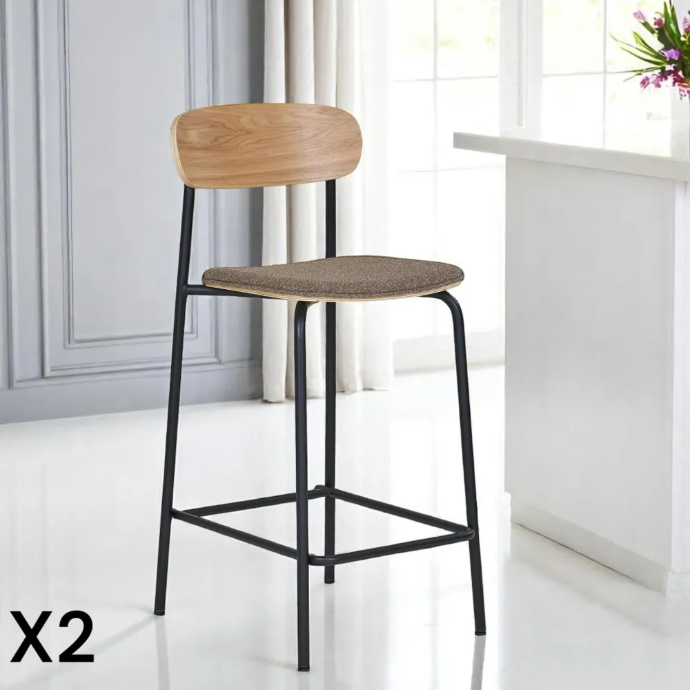 Chaises En Bois|Chaises Contemporaines|BERLIN Chaise en bois style écolier avec assise tissu marron (lot de 2)