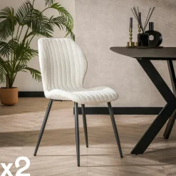 Univers Déco·Design Contemporain|Chaises Bouclettes|GALWAY Chaise en bouclette grise à rayures (lot de 2)