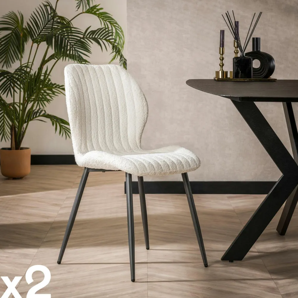 Univers Déco·Design Contemporain|Chaises Bouclettes|GALWAY Chaise en bouclette grise à rayures (lot de 2)