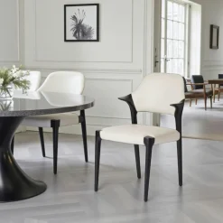 Meubles De Cuisine·Chaises|Chaises En Bois| Chaise en cuir gris clair design, accoudoirs bois noir ALDER