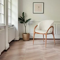 Meubles De Cuisine·Chaises|Chaises Contemporaines| Chaise en cuir gris clair dos rond accoudoirs bois brun ALDER