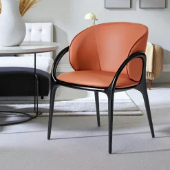 Meubles De Cuisine·Chaises|Chaises En Bois| Chaise en cuir gris clair dos rond accoudoirs bois noir ALDER