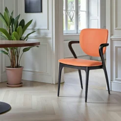 Meubles De Cuisine·Chaises|Chaises En Bois| Chaise en cuir gris clair, accoudoirs bois brun ALDER