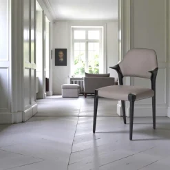 Meubles De Cuisine·Chaises|Chaises En Bois| Chaise en cuir gris foncé design, accoudoirs bois noir ALDER