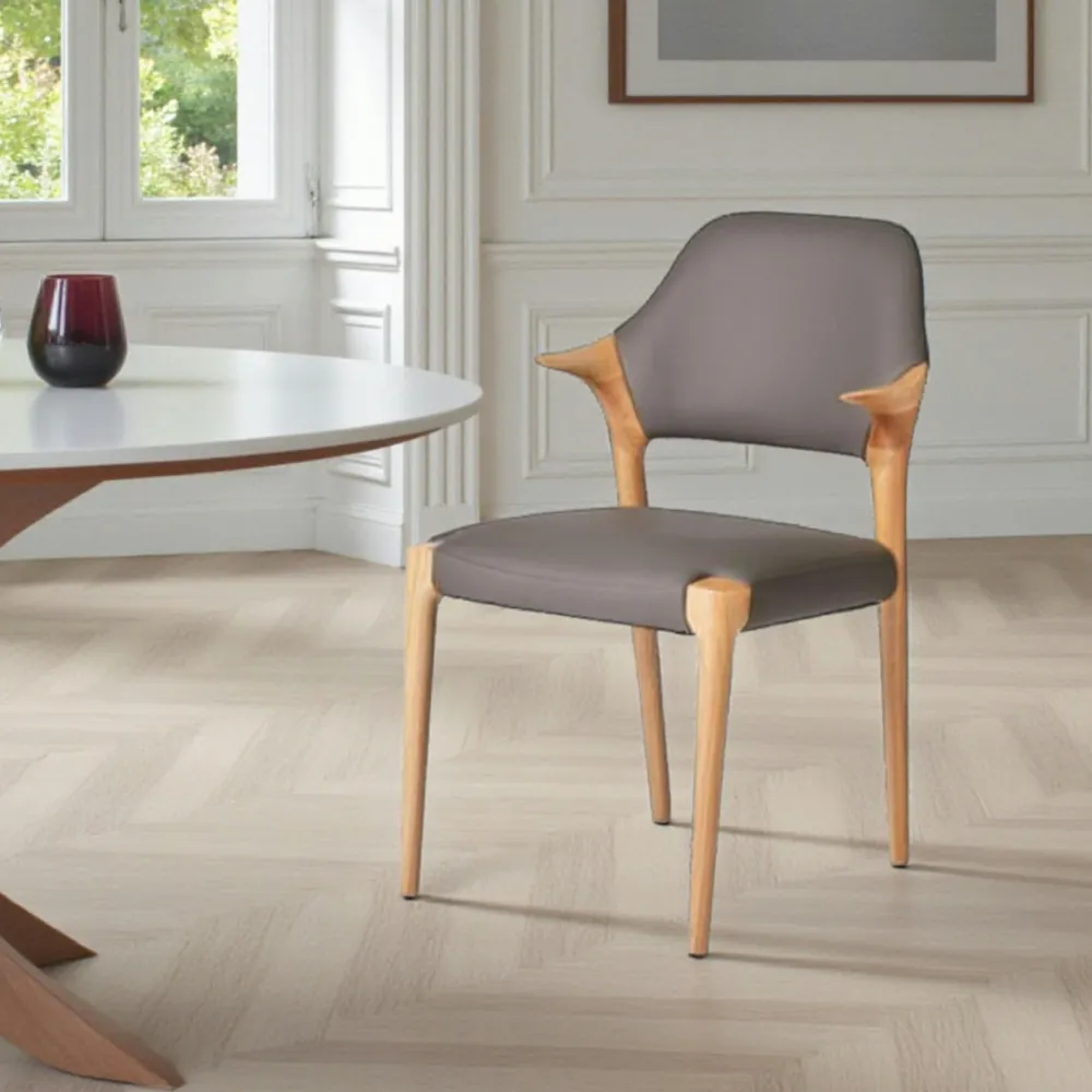 Meubles De Cuisine·Chaises|Chaises En Bois| Chaise en cuir gris foncé design, accoudoirs bois clair ALDER