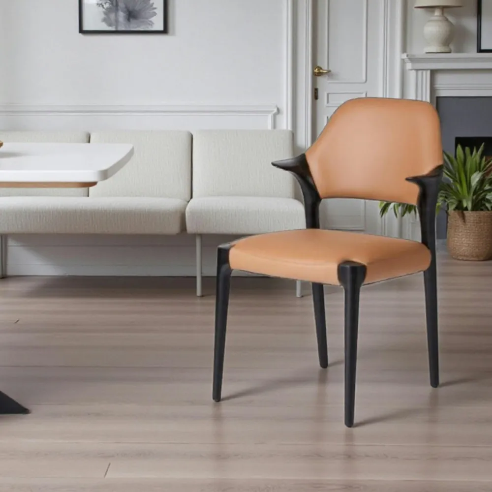 Meubles De Cuisine·Chaises|Chaises En Bois| Chaise en cuir gris foncé design, accoudoirs bois clair ALDER