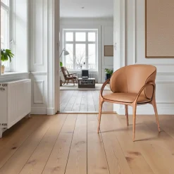 Meubles De Cuisine·Chaises|Chaises En Bois| Chaise en cuir marron dos rond accoudoirs bois brun ALDER