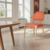 Chaises En Bois|Chaises Contemporaines| Chaise en cuir rouille design, accoudoirs bois clair ALDER