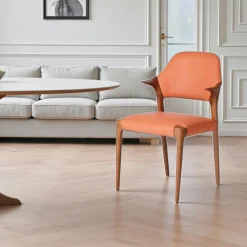 Chaises En Bois|Chaises Contemporaines| Chaise en cuir rouille design, accoudoirs bois brun ALDER