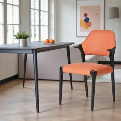 Chaises En Bois|Chaises Contemporaines| Chaise en cuir rouille design, accoudoirs bois noir ALDER