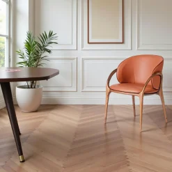 Meubles De Cuisine·Chaises|Chaises En Bois| Chaise en cuir terracotta dos rond accoudoirs bois noir ALDER