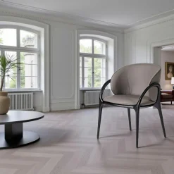 Meubles De Cuisine·Chaises|Chaises En Bois| Chaise en cuir terracotta dos rond accoudoirs bois noir ALDER