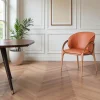 Meubles De Cuisine·Chaises|Chaises En Bois| Chaise en cuir terracotta dos rond accoudoirs bois brun ALDER