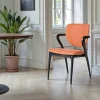 Chaises En Bois|Chaises Contemporaines| Chaise en cuir terracotta, accoudoirs bois noir ALDER