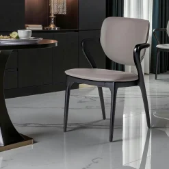 Chaises En Bois|Chaises Contemporaines| Chaise en cuir terracotta, accoudoirs bois noir ALDER