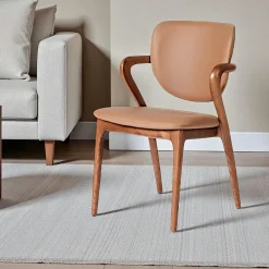 Chaises En Bois|Chaises Contemporaines| Chaise en cuir terracotta, accoudoirs bois noir ALDER