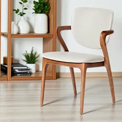 Chaises En Bois|Chaises Contemporaines| Chaise en cuir terracotta, accoudoirs bois noir ALDER