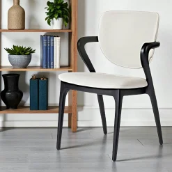 Chaises En Bois|Chaises Contemporaines| Chaise en cuir terracotta, accoudoirs bois noir ALDER