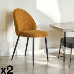 Meubles De Cuisine·Chaises|Chaises Capitonnées|IENA Chaise en tissu côtelé moutarde (lot de 2)