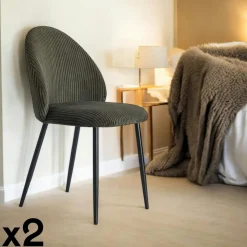 Meubles De Cuisine·Chaises|Chaises Capitonnées|IENA Chaise en tissu côtelé moutarde (lot de 2)