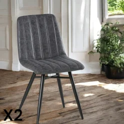 Chaises Scandinaves|Chaises Capitonnées|KERALA Chaise en tissu gris et pieds métal évasés (lot de 2)