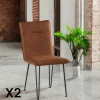 Chaises Scandinaves|Chaises Capitonnées|KERALA Chaise en tissu marron havane et pieds métal en épingle (lot de 2)