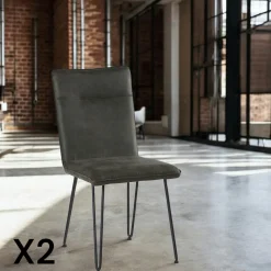 Chaises Scandinaves|Chaises Capitonnées|KERALA Chaise en tissu marron havane et pieds métal en épingle (lot de 2)