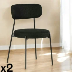 Chaises Capitonnées|Chaises Contemporaines|IENA Chaise en tissu résille matelassée noir (lot de 2)