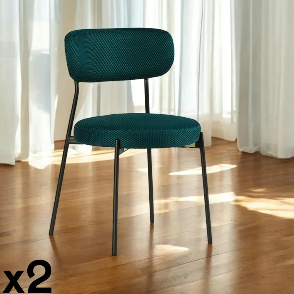 Chaises Capitonnées|Chaises Contemporaines|IENA Chaise en tissu résille matelassée bleu (lot de 2)