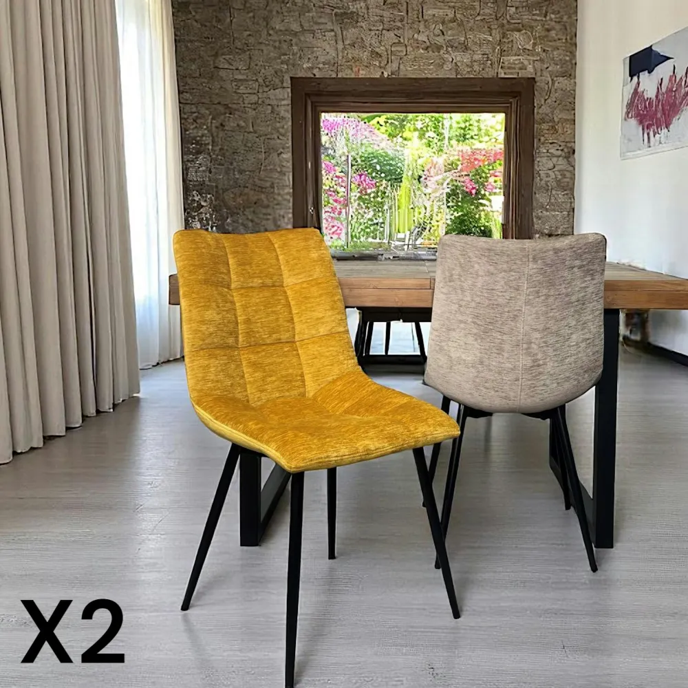 Chaises Velours|Chaises Contemporaines|PALERME Chaise en velours bleu motif damier (lot de 2)