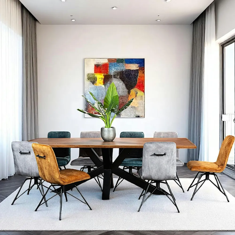 Chaises Velours|Chaises Contemporaines|PALERME Chaise en velours bleu motif damier (lot de 2)