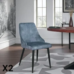 Univers Déco·Classique Chic|Chaises Scandinaves|MALMOE Chaise en velours bleu pétrole (lot de 2)