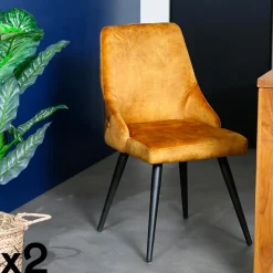 Univers Déco·Classique Chic|Chaises Scandinaves|MALMOE Chaise en velours bleu pétrole (lot de 2)