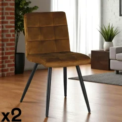 Chaises Vintage|Chaises Capitonnées|MALMOE Chaise en velours capitonné moutarde (lot de 2)