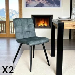 Chaises Vintage|Chaises Capitonnées|MALMOE Chaise en velours capitonné gris (lot de 2)
