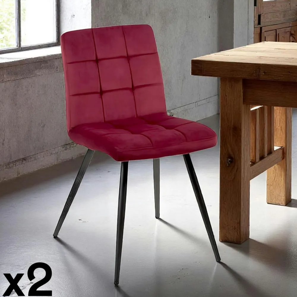 Chaises Vintage|Chaises Capitonnées|MALMOE Chaise en velours capitonné gris (lot de 2)