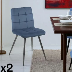 Chaises Vintage|Chaises Capitonnées|MALMOE Chaise en velours capitonné gris (lot de 2)