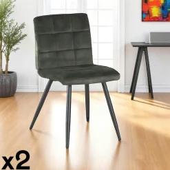 Chaises Vintage|Chaises Capitonnées|MALMOE Chaise en velours capitonné kaki (lot de 2)