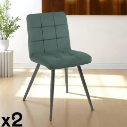 Chaises Vintage|Chaises Capitonnées|MALMOE Chaise en velours capitonné vert (lot de 2)