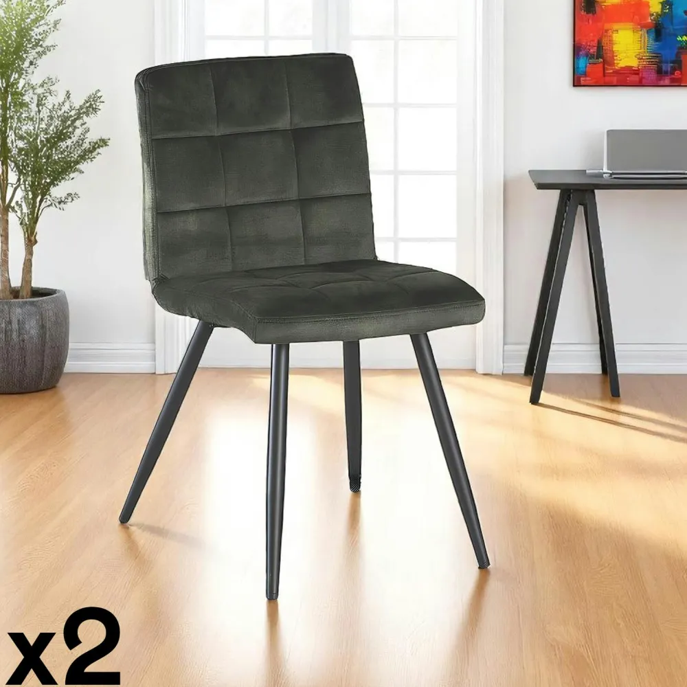 Chaises Vintage|Chaises Capitonnées|MALMOE Chaise en velours capitonné vert (lot de 2)